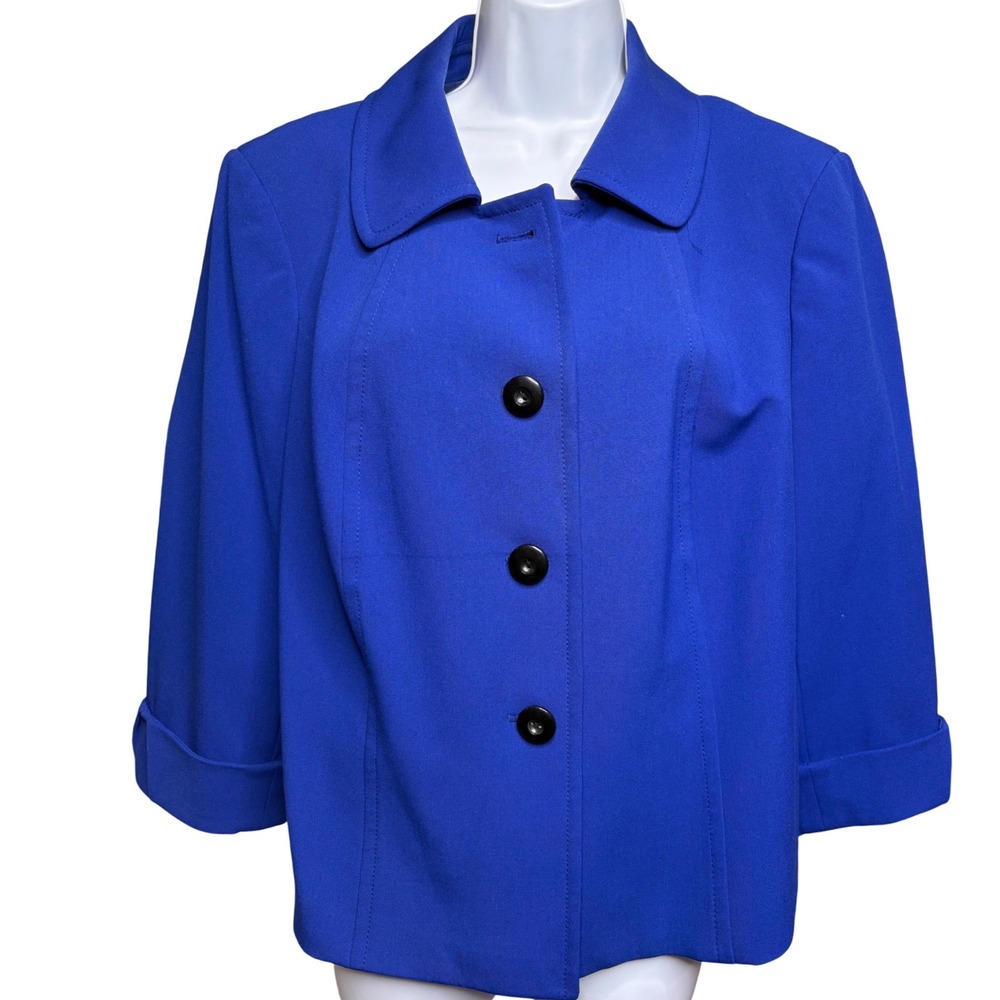 TAHARI Women Royal Blue Blazer Jacket 14W Tailored Corporate Collared Minimalist